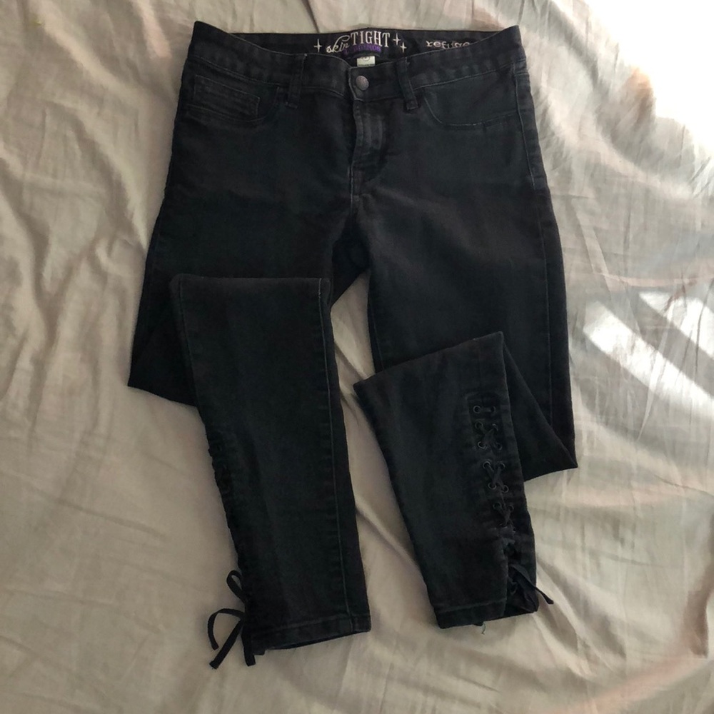 Black lace up jeggings